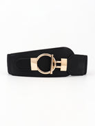 White Smoke PU Elastic Wide Belt with Alloy Buckle Trends