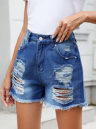 Light Gray Distressed Raw Hem Denim Shorts Denim