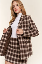 Dark Slate Gray And The Why Full Size Plaid Brushed One Button Blazer Trends