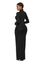 Black Mock Neck Long Sleeve Maxi Slim Dress Trends