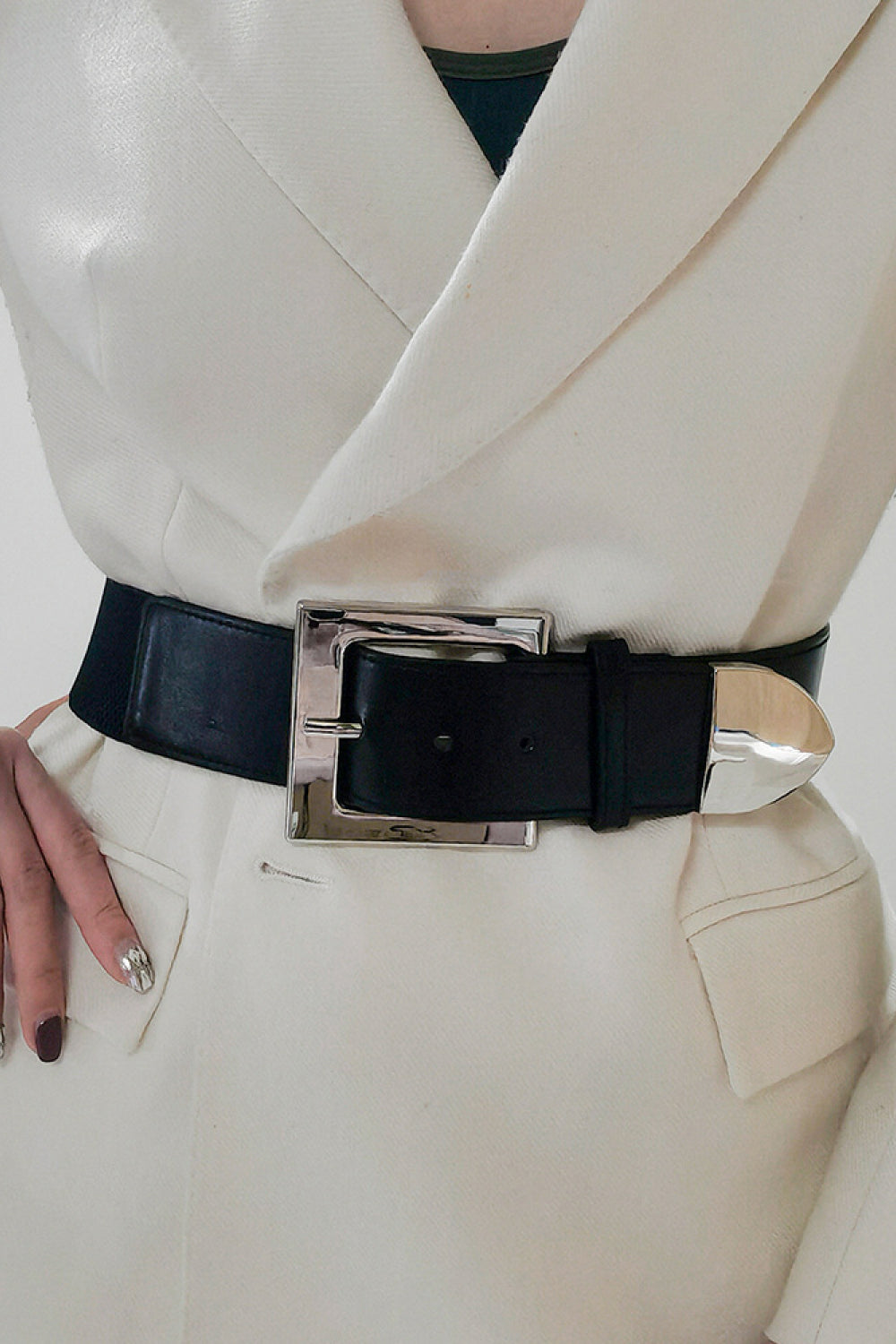 Dark Gray Zinc Alloy Buckle PU Leather Belt