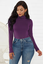 Lavender Turtleneck Long Sleeve Bodysuit Trends