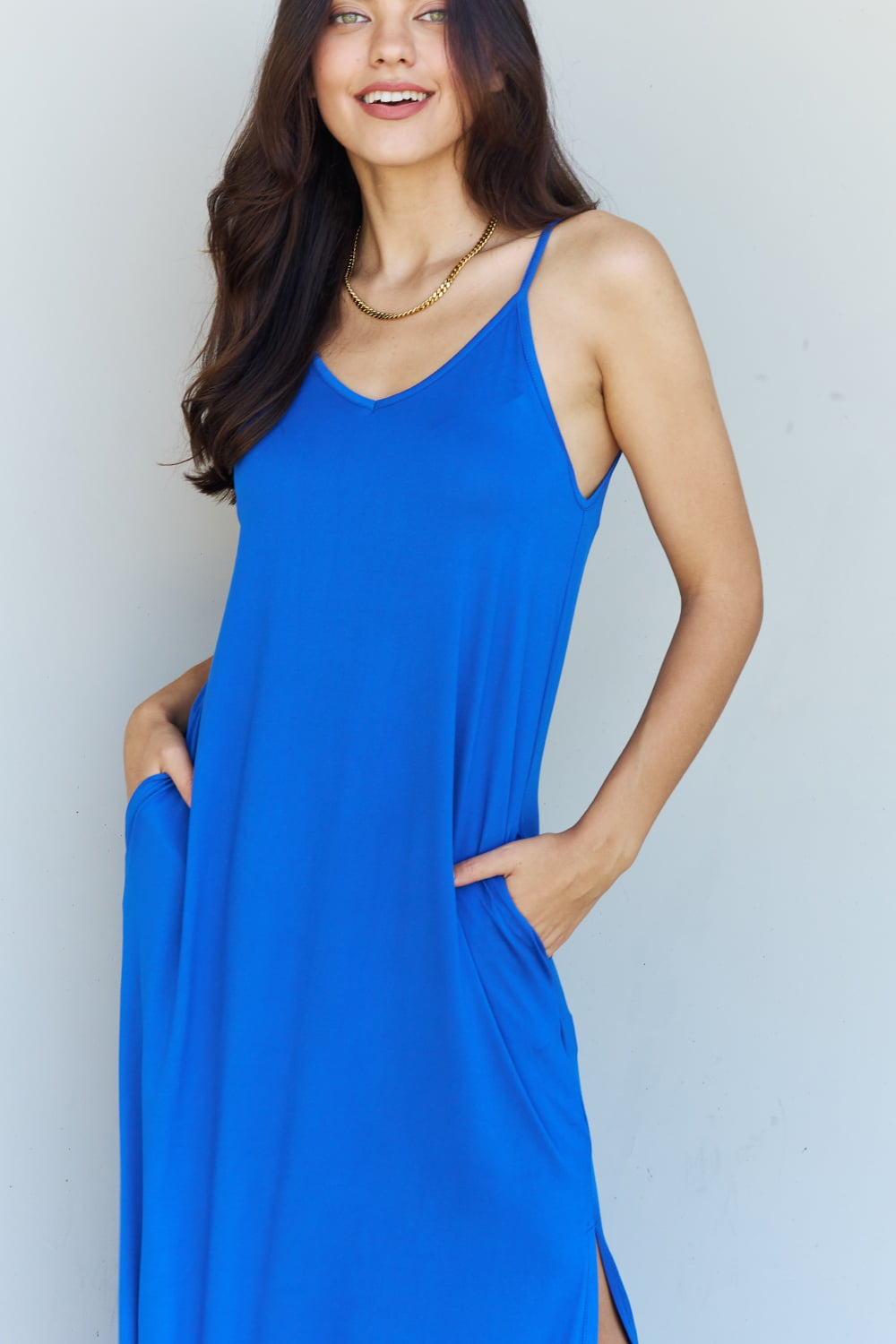 Royal Blue Ninexis Good Energy Full Size Cami Side Slit Maxi Dress in Royal Blue Dress