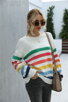 Dark Gray Rainbow Stripe Dropped Shoulder Sweater