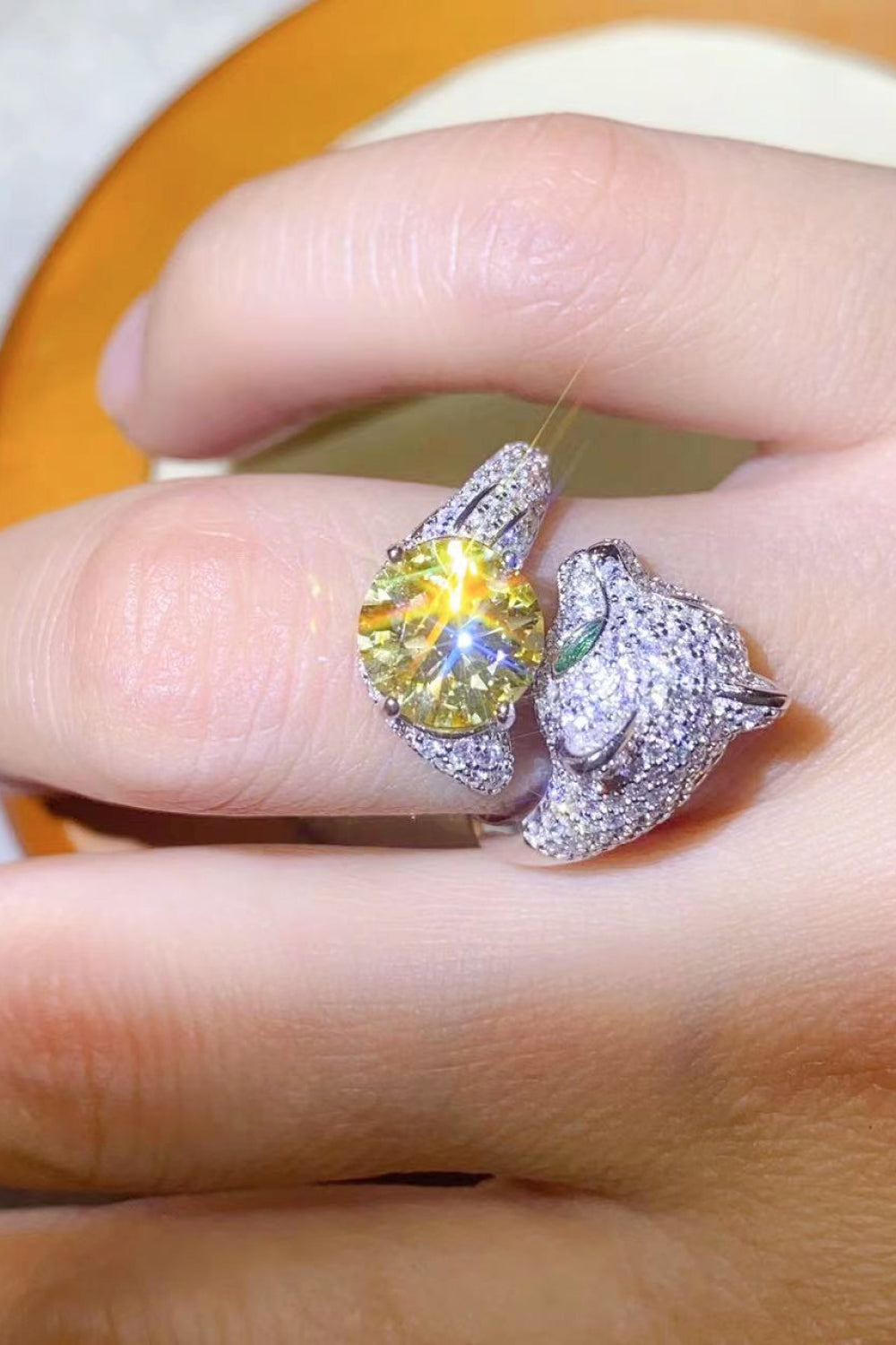 Gray 2 Carat Yellow Moissanite Animal Bypass Ring