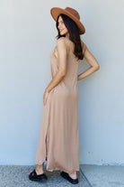 Gray Ninexis Good Energy Full Size Cami Side Slit Maxi Dress in Camel Dress