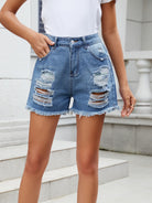 Gray Distressed Raw Hem Denim Shorts Denim