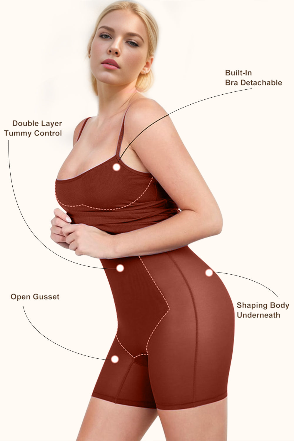 Beige Basic Bae Full Size Built-In Shapewear Scoop Neck Sleeveless Dress Trends