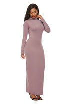 Rosy Brown Mock Neck Long Sleeve Maxi Slim Dress Trends