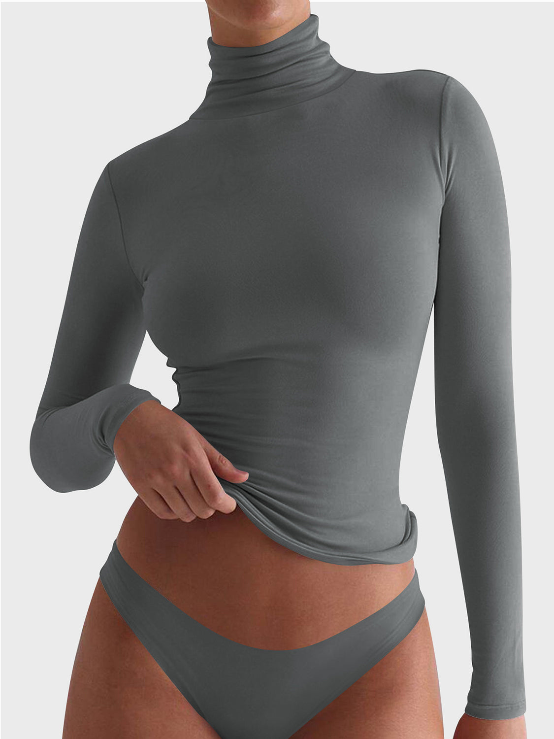 Dark Slate Gray Lovelet Turtleneck Long Sleeve T-Shirt Trends