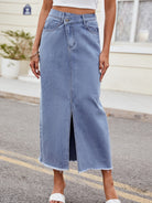 Gray Slit Asymmetrical Waist Denim Skirt Denim