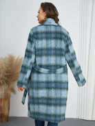 Light Gray Plaid Tie Waist Long Sleeve Coat Coats & Jackets