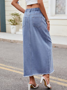 Gray Slit Asymmetrical Waist Denim Skirt Denim