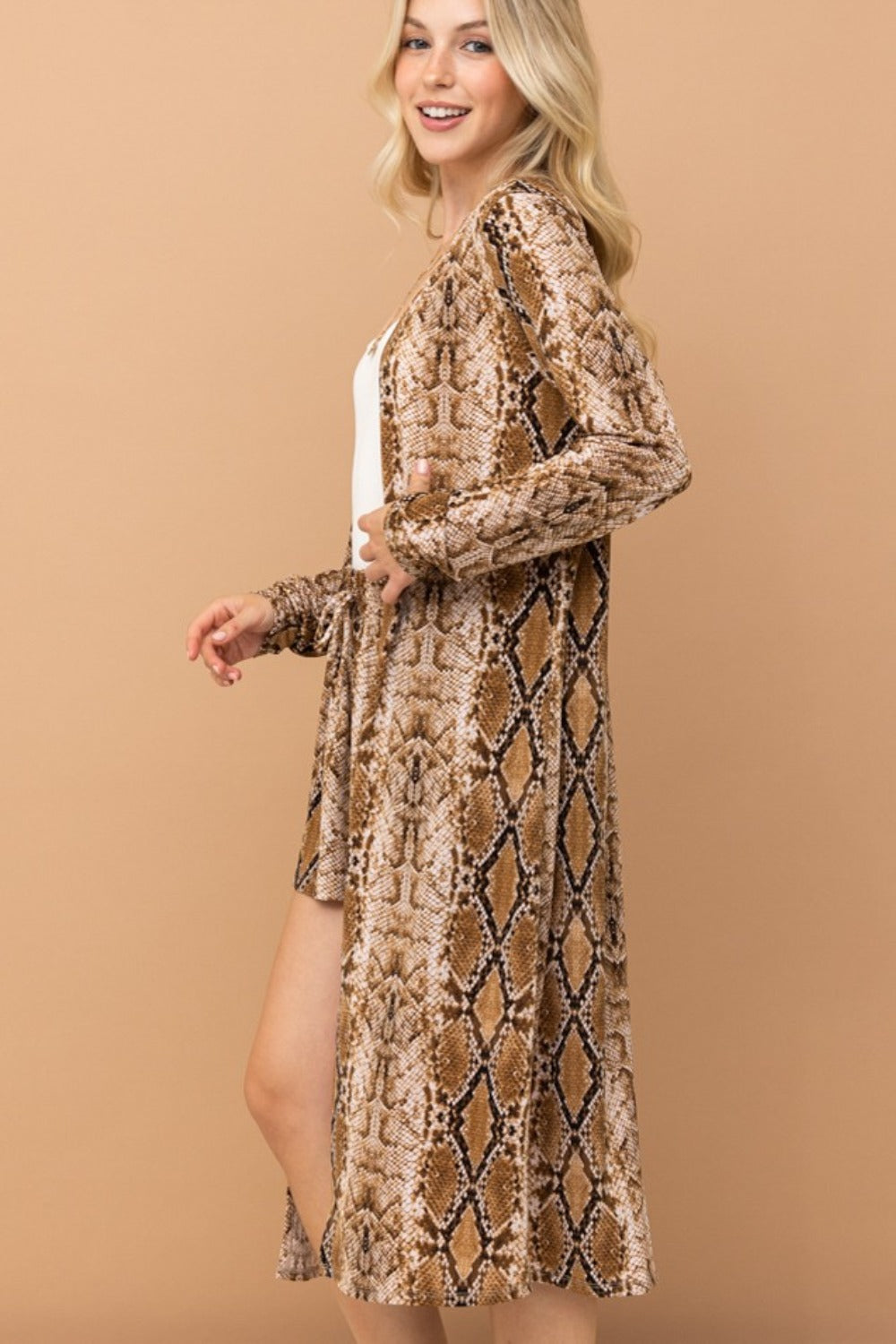 Tan And The Why Snake Print Kimono Open Front Longline Cardigan Coats & Jackets