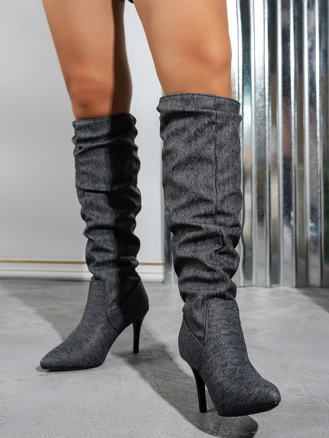 Dark Gray Point Toe Stiletto Boots Trends