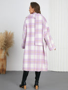 Light Gray Plaid Button Up Long Sleeve Coat Coats & Jackets