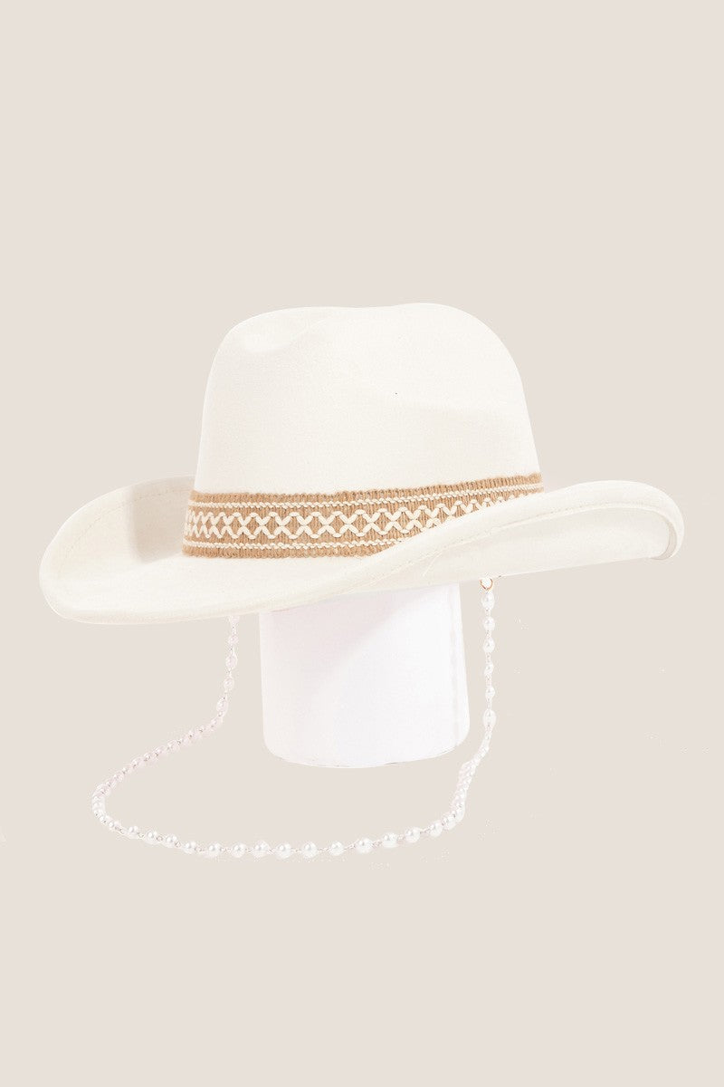 Antique White Fame Ornate Band Cowboy Hat