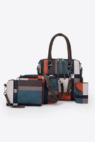 Dark Slate Gray 4-Piece Color Block PU Leather Bag Set Handbags