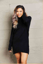 Gray Rib-Knit Turtleneck Drop Shoulder Sweater Dress Trends