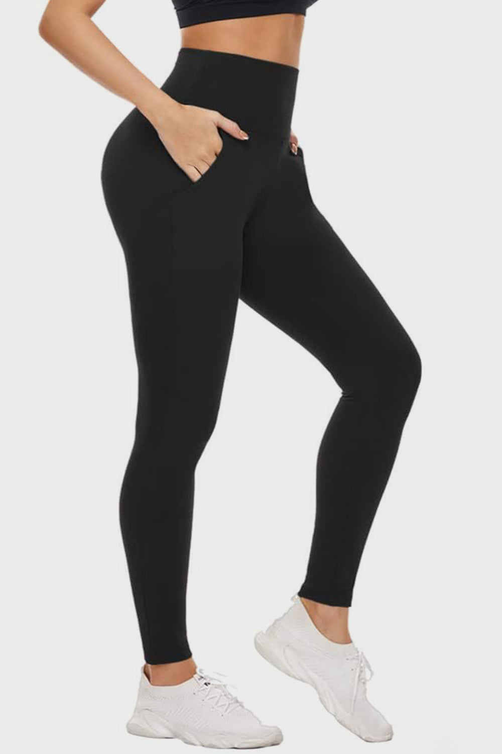 Dark Slate Gray Pocketed High Waist Active Leggings Trends