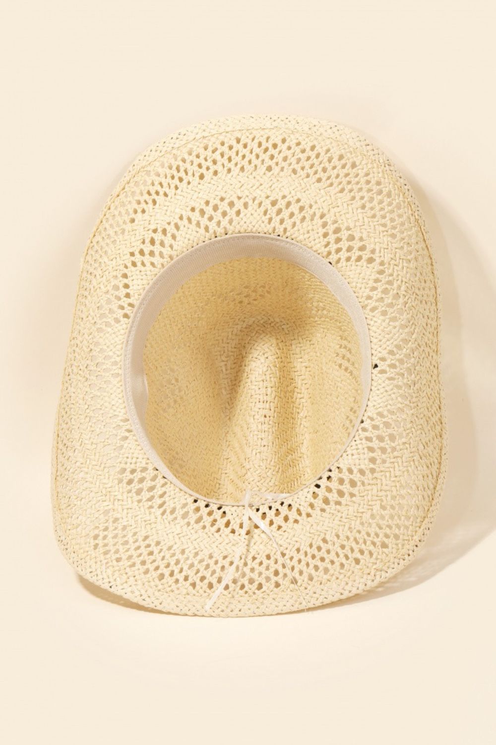 Bisque Fame Straw Weave Rope Ribbon Cowboy Hat