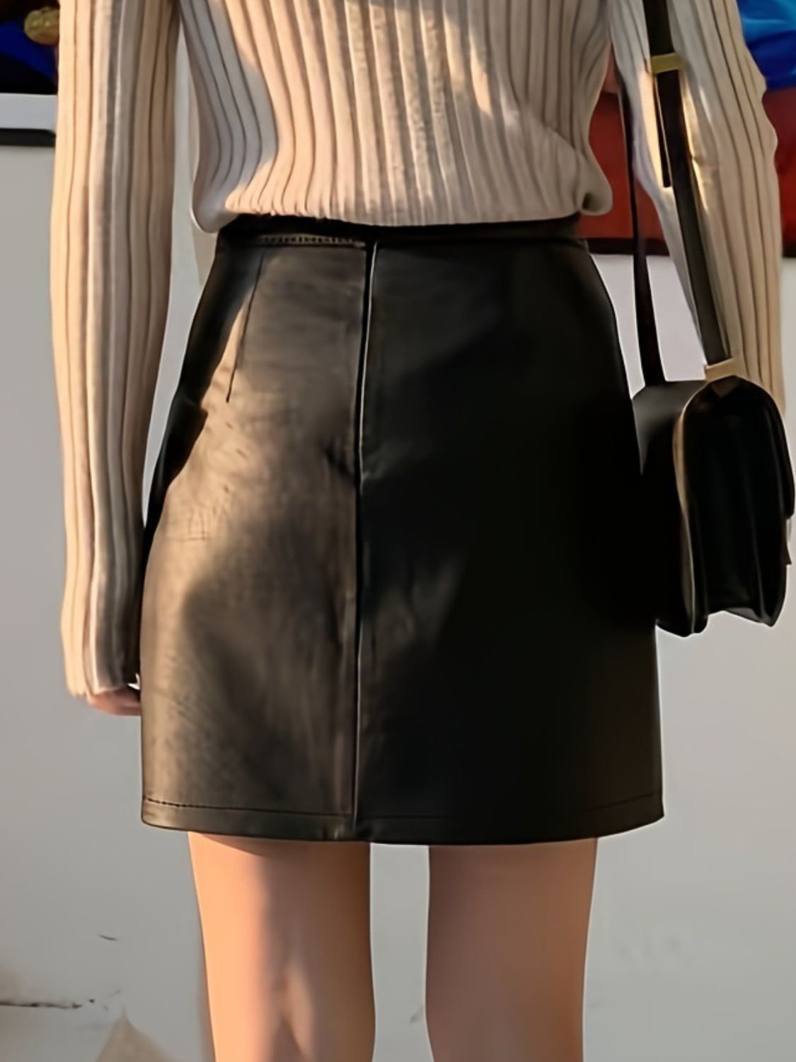 Black PU Leather Slit Mini Skirt Trends