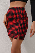 Dark Gray Honey Houndstooth Slit Mini Skirt Trends