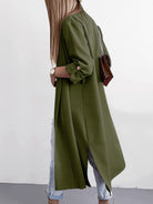 Dark Slate Gray Slit Open Front Roll-Tab Sleeve Trench Coat Coats & Jackets