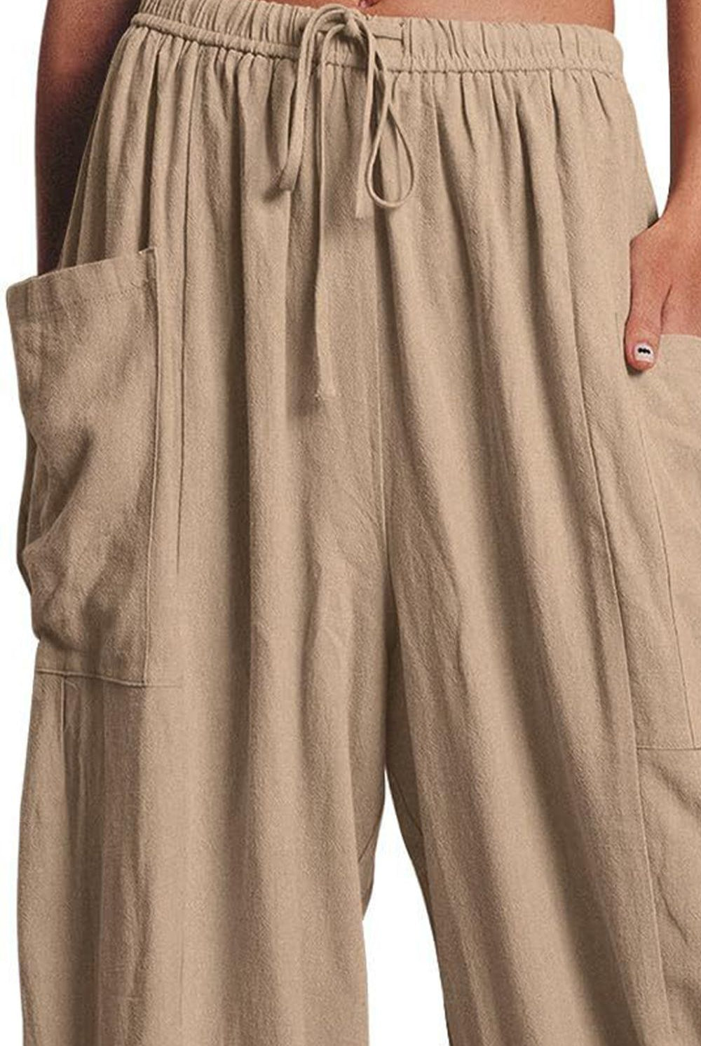 Rosy Brown Full Size Pocketed Drawstring Wide Leg Pants Vacation