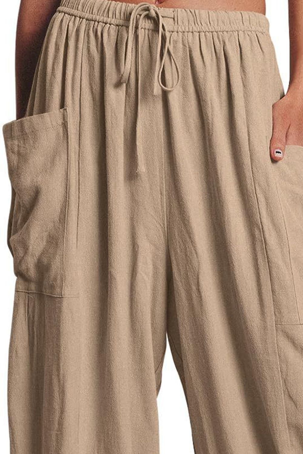 Rosy Brown Tourist Full Size Pocketed Drawstring Wide Leg Pants Pants