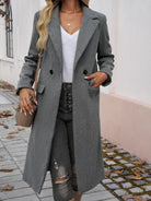 Dark Gray Devine Pocketed Collared Neck Long Sleeve Coat Coats & Jackets