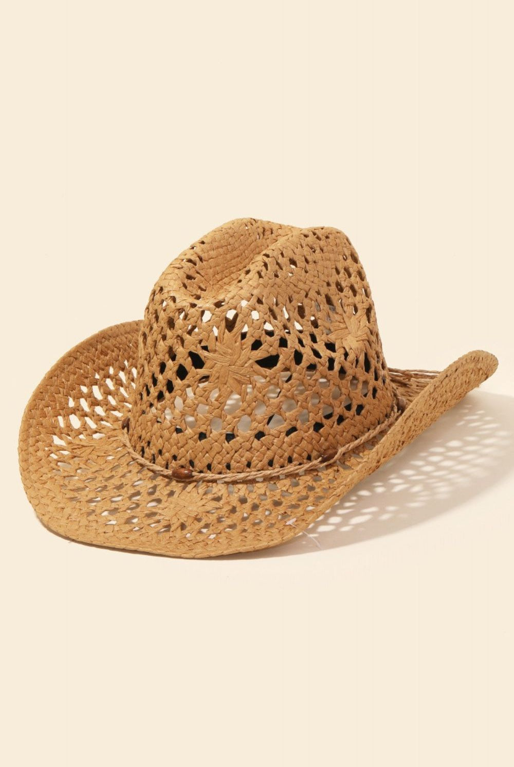 Antique White Fame Straw Weave Rope Ribbon Cowboy Hat