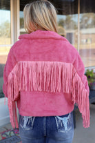 Rosy Brown Fringe Detail Zip-Up Jacket