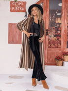 Light Gray Striped Open Front Long Sleeve Outerwear Coats & Jackets