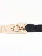 White Smoke PU Elastic Wide Belt with Alloy Buckle Trends