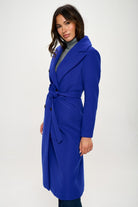 Midnight Blue Coalition LA Double-Breasted Longline Coat with Belt Coats & Jackets