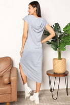 Light Gray Perfee Short Sleeve Front Slit Hooded Dress Dress