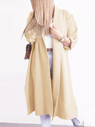 Antique White Slit Open Front Roll-Tab Sleeve Trench Coat Coats & Jackets