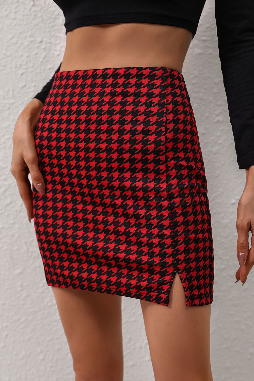 Sienna Honey Houndstooth Slit Mini Skirt Trends