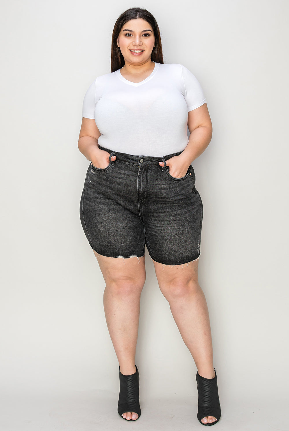 Light Gray Judy Blue Full Size High Waist Tummy Control Denim Shorts Denim