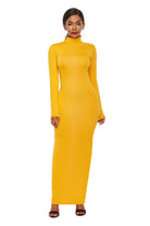 Goldenrod Mock Neck Long Sleeve Maxi Slim Dress Trends