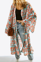 Beige Printed Open Front Duster Cardigan