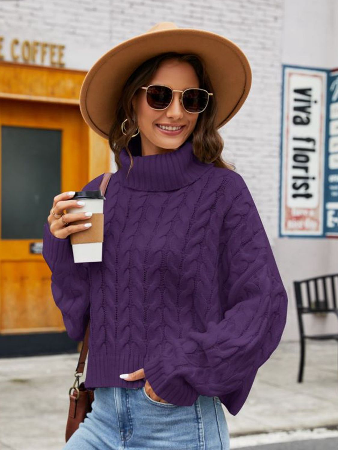 Dark Slate Gray Turtle Neck Cable-Knit Sweater Trends