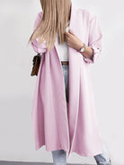 Light Gray Slit Open Front Roll-Tab Sleeve Trench Coat Coats & Jackets