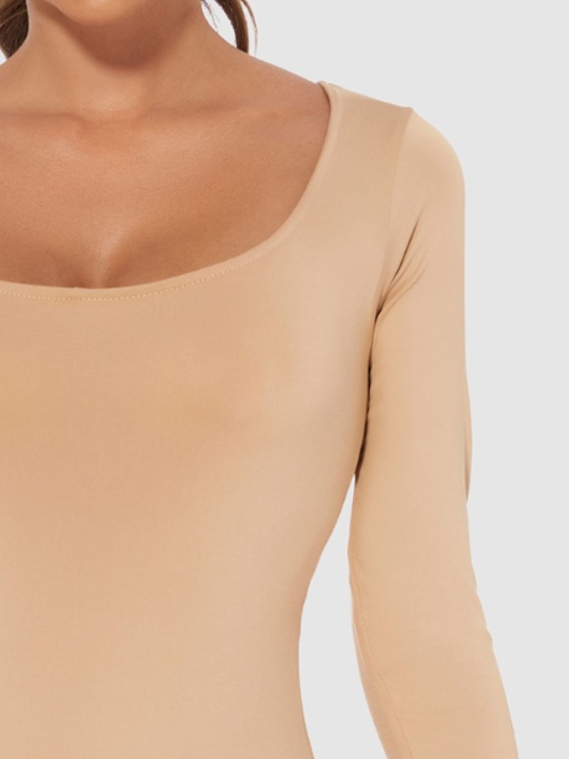 Tan Full Size Scoop Neck Long Sleeve Bodysuit Trends