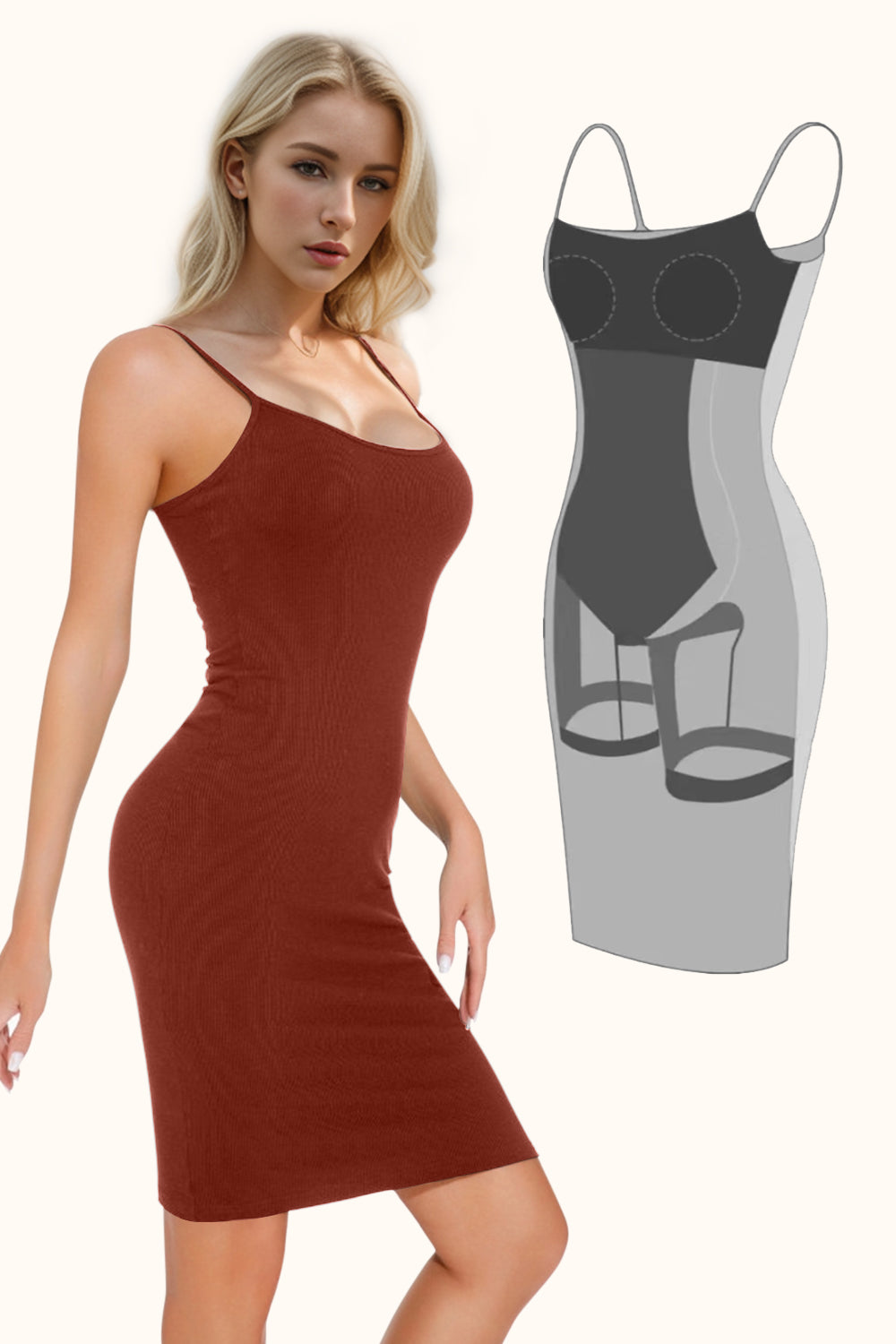 Beige Basic Bae Full Size Built-In Shapewear Scoop Neck Sleeveless Dress Trends