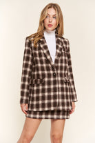 Dark Slate Gray And The Why Full Size Plaid Brushed One Button Blazer Trends