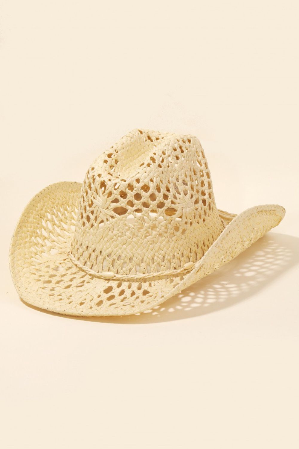 Antique White Fame Straw Weave Rope Ribbon Cowboy Hat