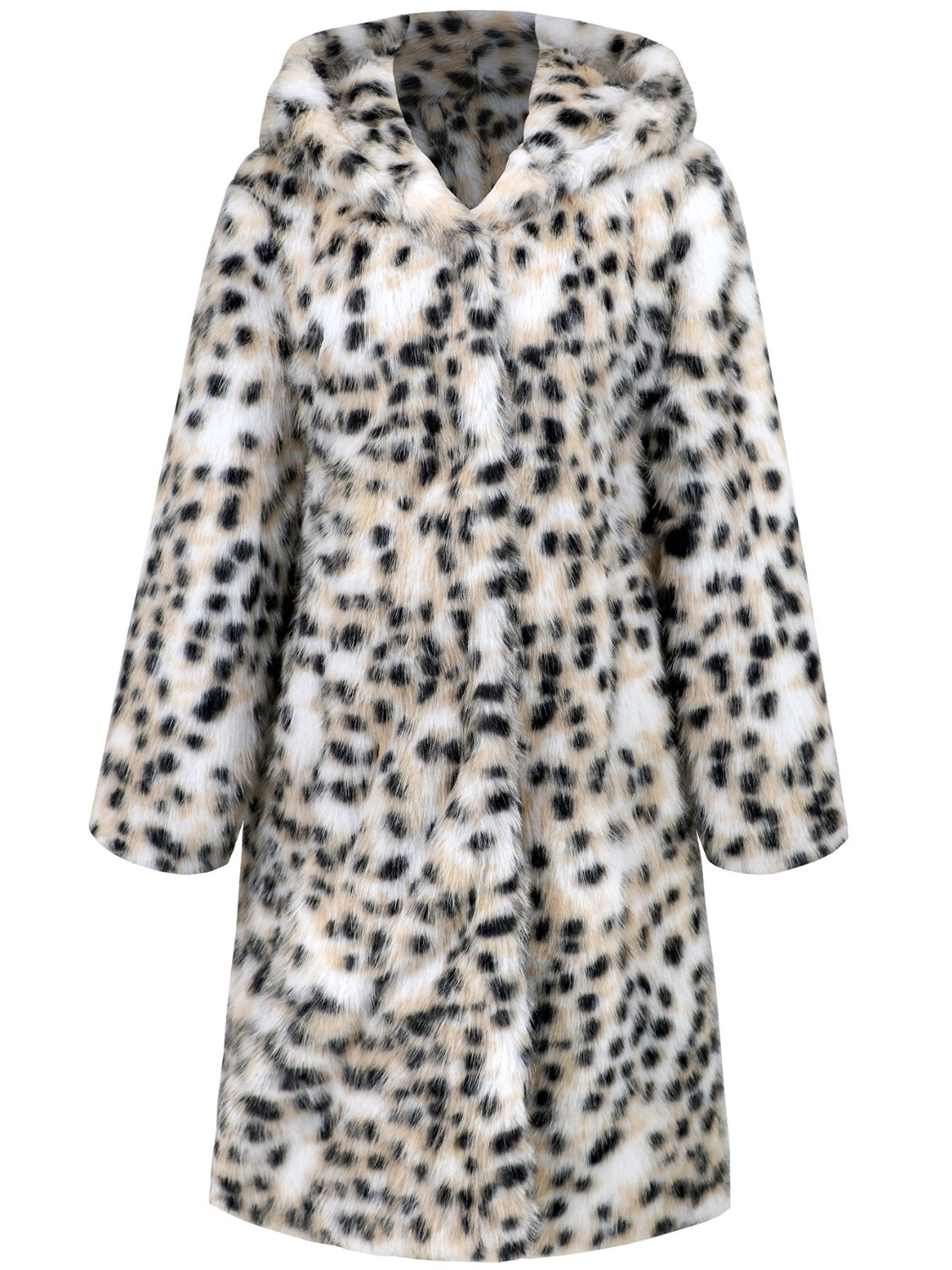 Gray That Girl Thermal Leopard Faux Fur Hooded Outerwear Coats & Jackets