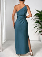 Dark Slate Gray Honey Slit One Shoulder Sleeveless Maxi Dress Cocktail Dresses